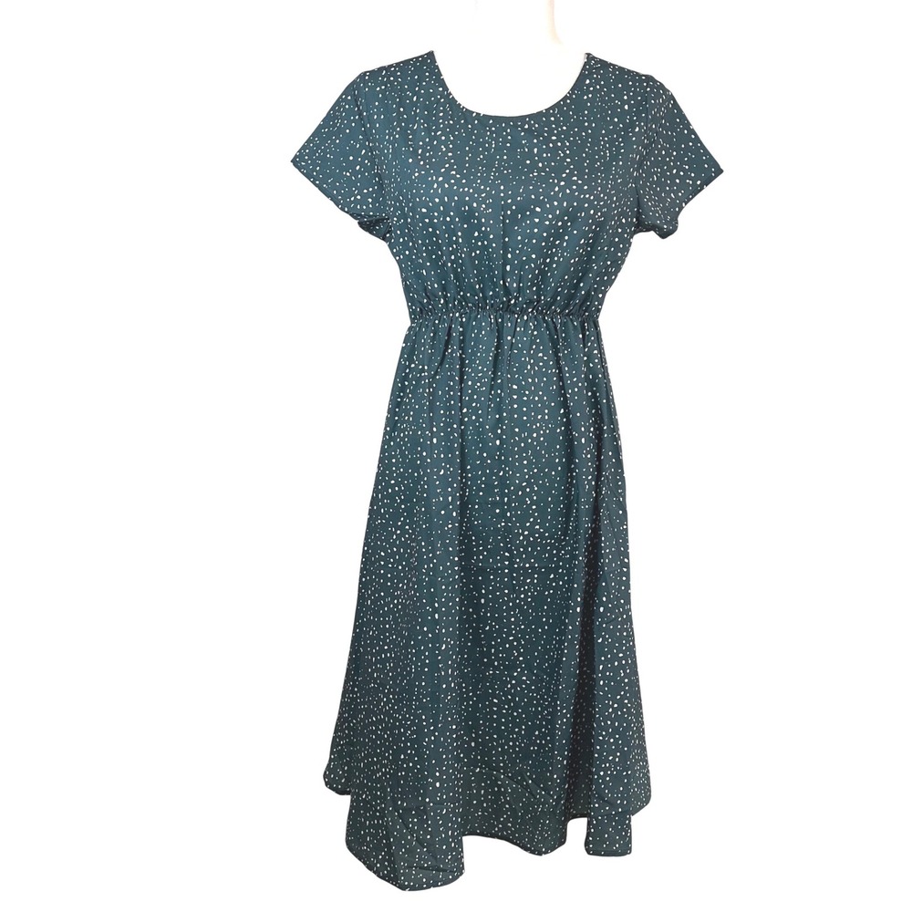NWT Made With Heart Green Polka Dot Short Sleeve Midi Dress Small KY Derby